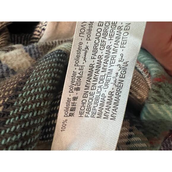 Zara Women's Large Button Down Shirt Check Plaid Beige Green Oversized Jacket - Picture 8 of 8